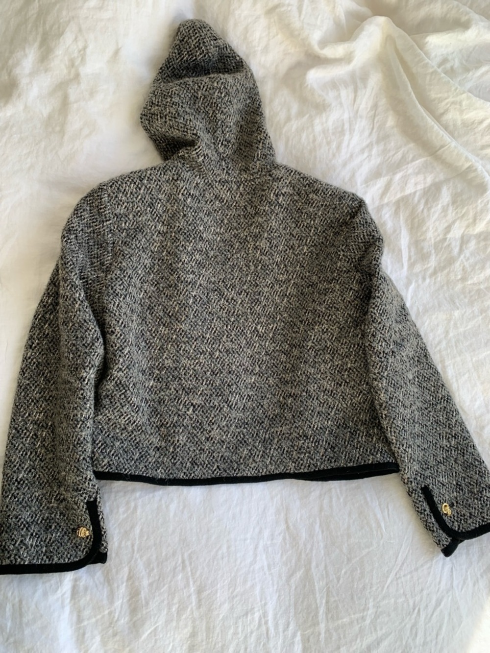 ba&sh Loctave Tweed Cotton Wool Button Trim Hood Jacket Coat Gris Black White - Picture 8 of 11
